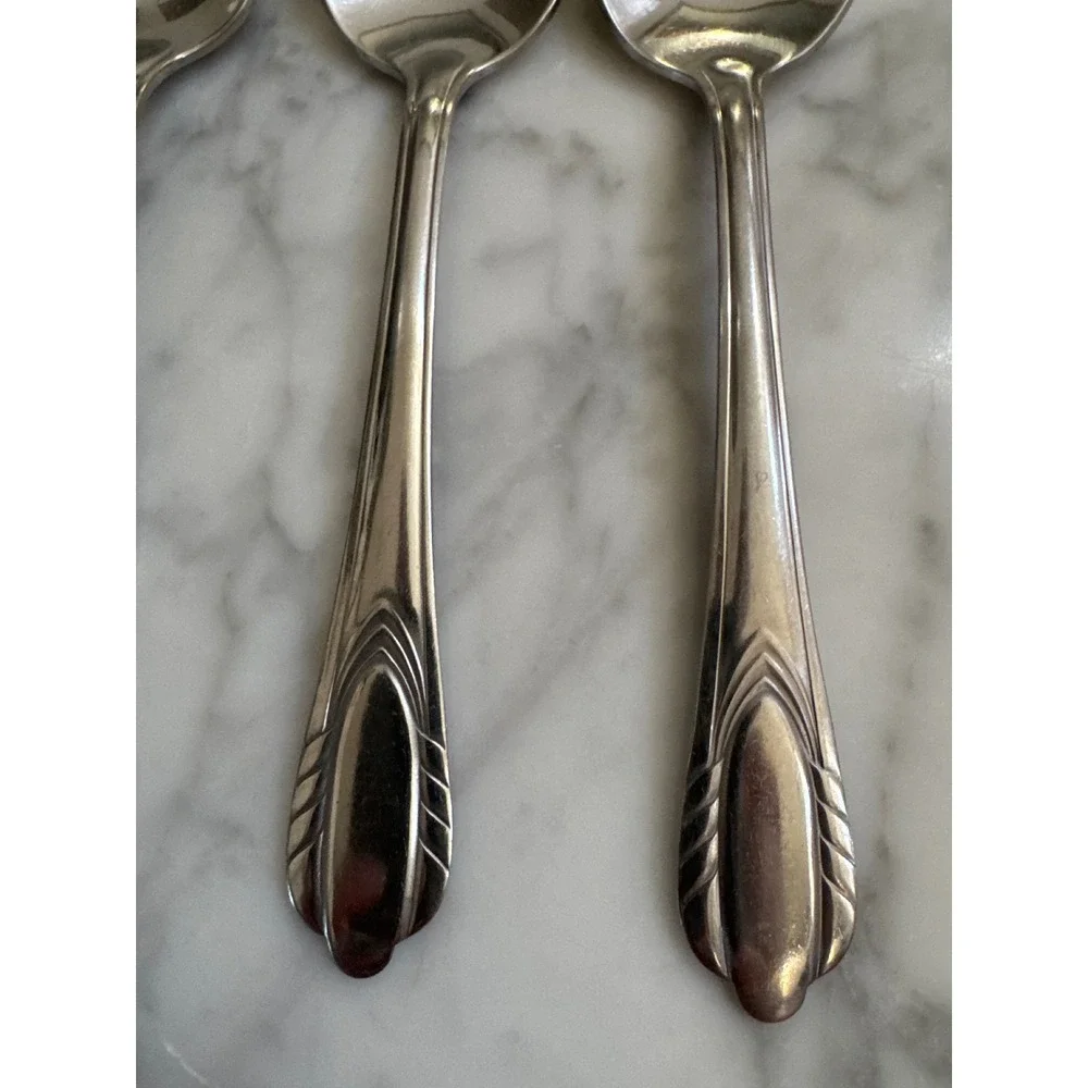 N.S. Co. 18-8 Stainless Steel Flatware Set 40pc Art Deco Ridged Silverware MCM